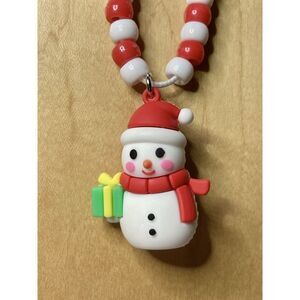 Snowman Necklace Kandi Christmas Cute Snowflakes Red White Scene Rave Handmade